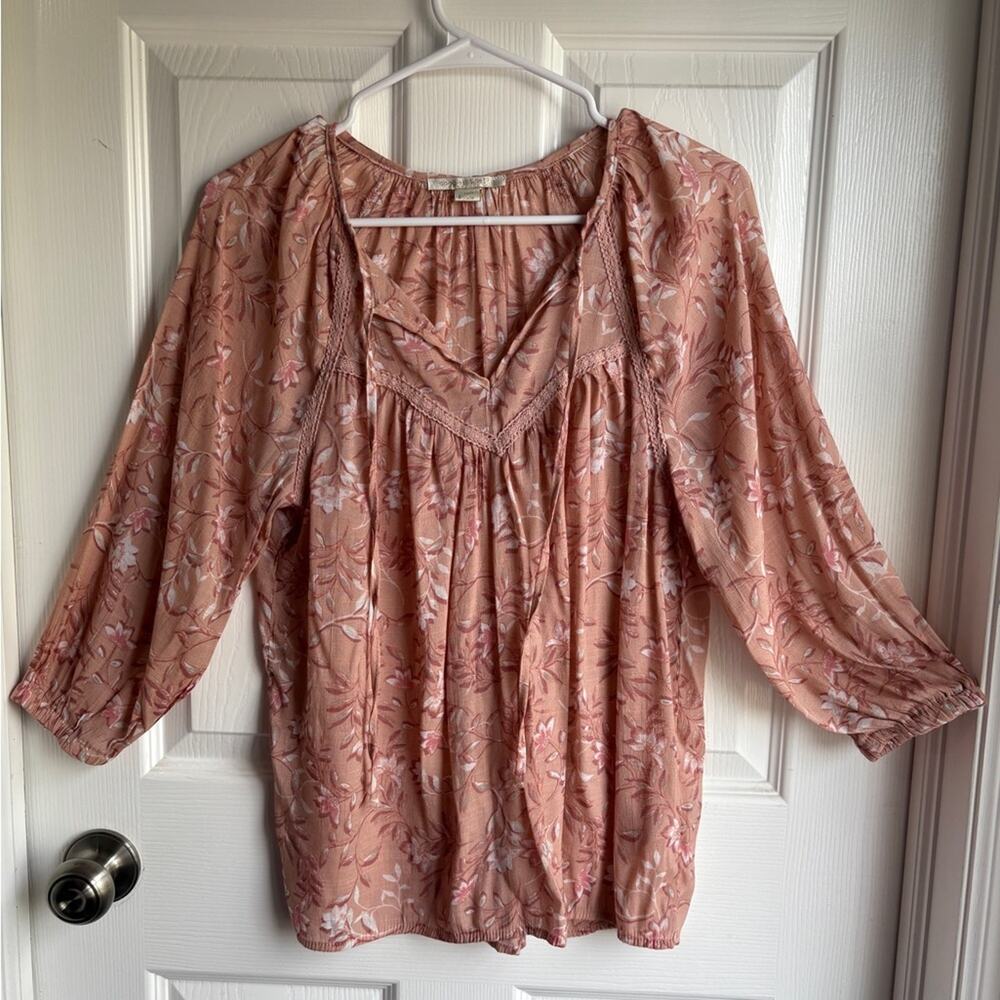 Cooper & Ella Pink Ruched Blouse with Relaxed Sleeves